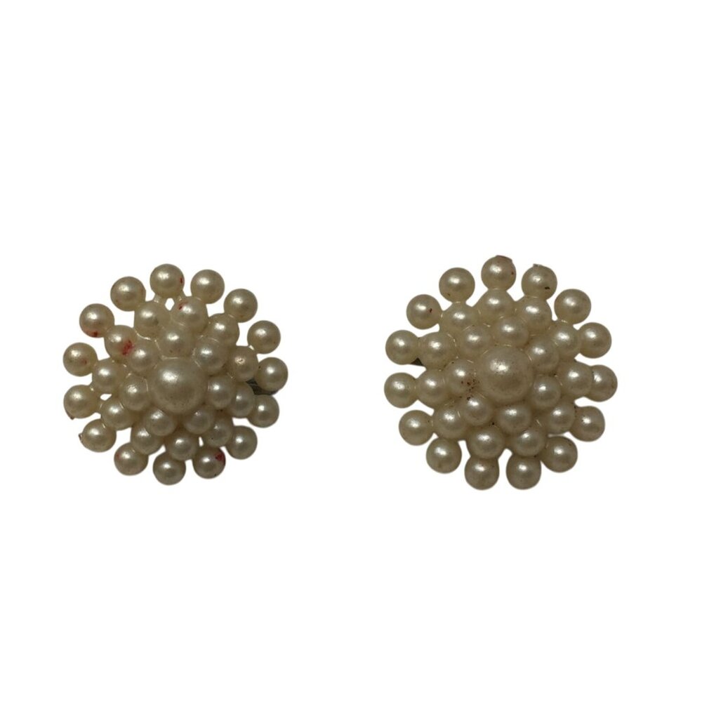 Vintage Women's Faux Pearl Cluster White Clip On Screw Back Earrings